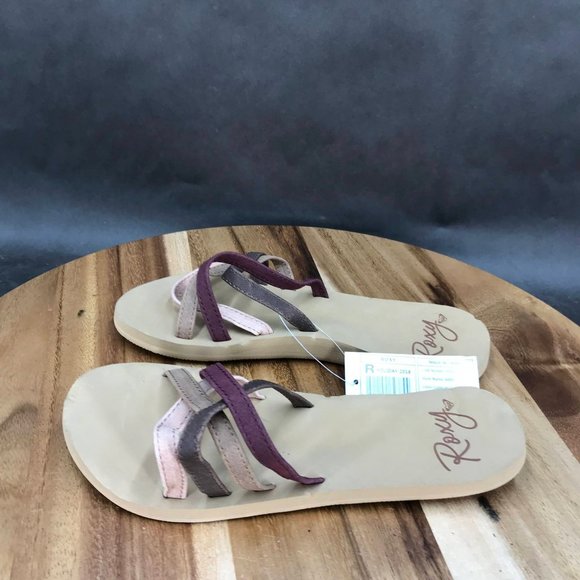 Roxy Abby Pink Purple Strappy Faux Leather Slides Slip On Sandals Womens Size 6 - Picture 3 of 8